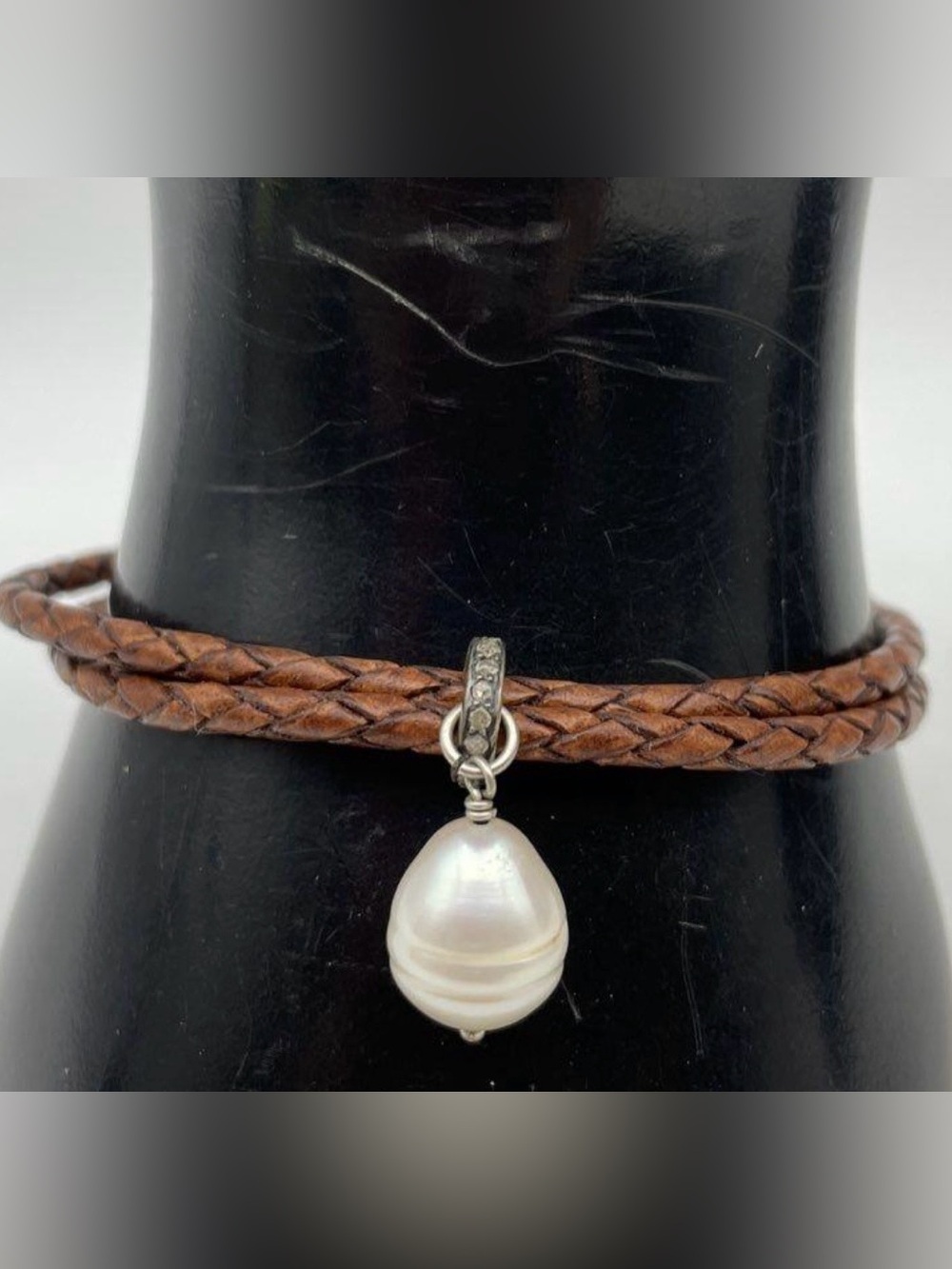 Chan Luu Sterling Silver White Pearl Charm Braided Cord Bracelet Boho